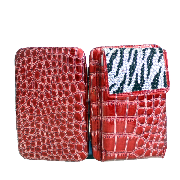 Red Zebra Bling Framed Wallet Pouch With ID Card Slot Shoulder Chain